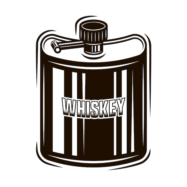 Zak heupfles voor whisky of andere gedistilleerde dranken vector zwarte illustratie in vintage stijl geïsoleerd op een witte achtergrond