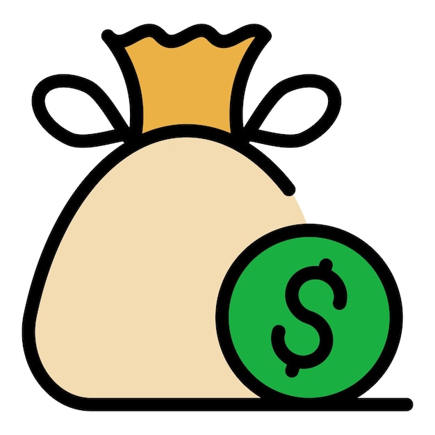 Zak met geld pictogram Overzicht zak met geld vector pictogram kleur plat geïsoleerd