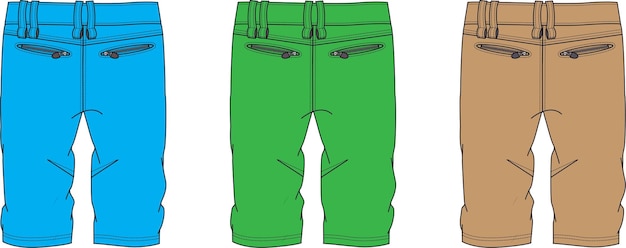 Zak met rits broek terug Platte schets technische tekening vector illustratie sjabloon