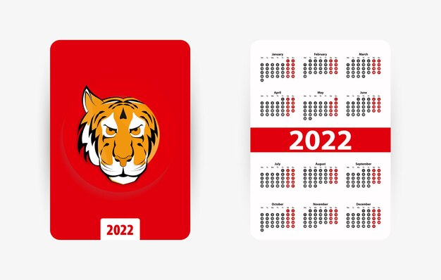 Zak verticale kalender voor 2022 jaar. kalender met chinees dierenriemsymbool van het jaar - tijger.