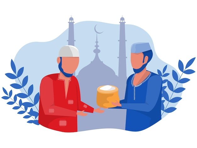 Zakat ramadanzakat sadaqah concept van donatie in de islam moslim mensen geven aan de armen