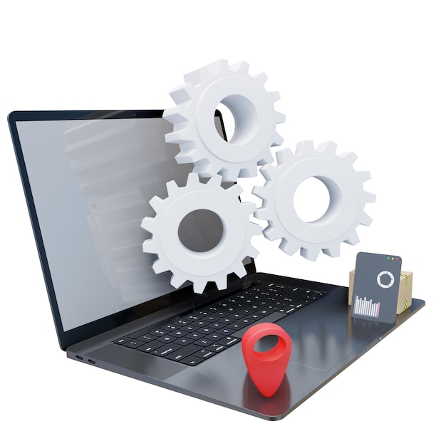 zakelijk dashboard op een 3D-laptop met aspecten van bedrijfsanalyse Handel in beleggingsbeheer
