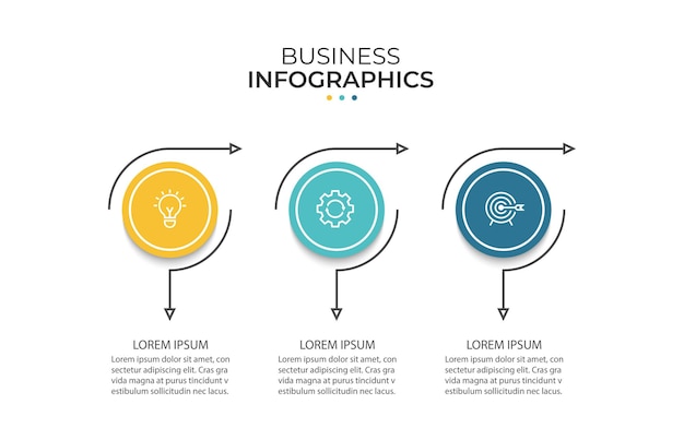 Zakelijk infographic dunne lijnproces met cirkelsjabloonontwerp met pictogrammen en 3 opties of stappen