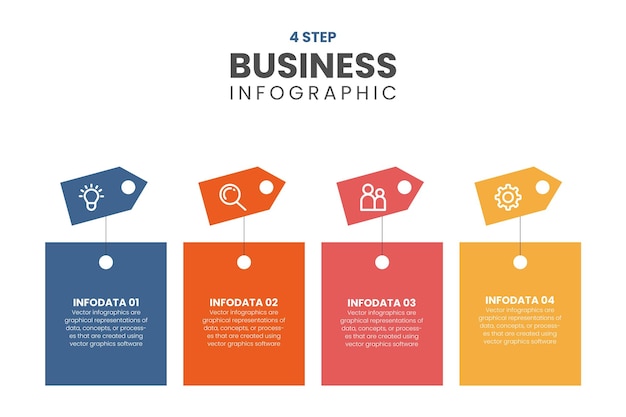 Zakelijk infographic dunne lijnproces met vierkant sjabloonontwerp met pictogrammen en 4 opties of stappen