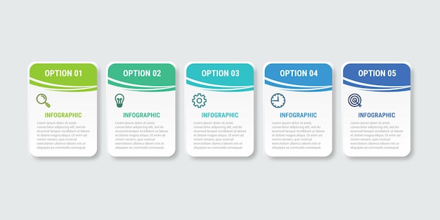 Vector zakelijk infographic dunne lijnproces met vierkant sjabloonontwerp met pictogrammen en 5 opties of stappen vectorillustratie