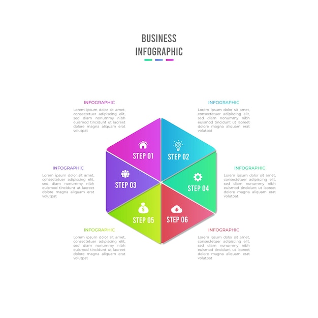 Zakelijk infographic element met zes opties en presentatieontwerp