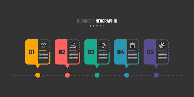 Zakelijk infographic ontwerp 5 stappen tijdlijn vectorillustraties