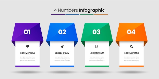 Zakelijk infographic sjabloonontwerp met kleurverlooppictogram en 4 nummer voor presentatie