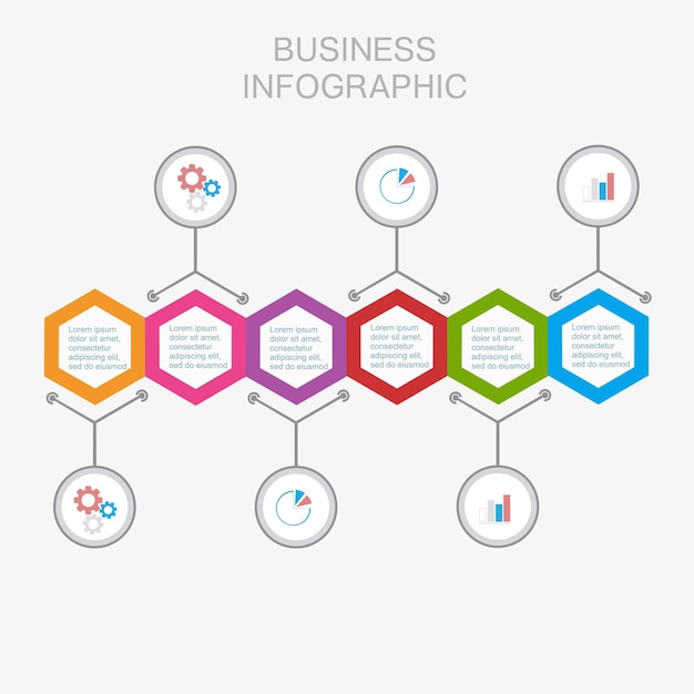 Vector zakelijk infographic zeshoek plat ontwerp op witte achtergrond