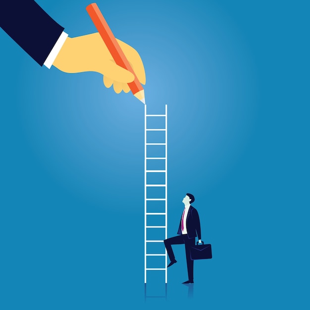 Zakelijk leiderschap concept. Zakenman Lead to Climb High Ladder