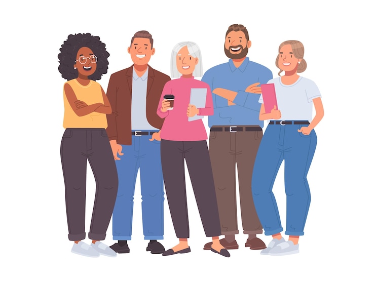 Vector zakelijk team gelukkige medewerkers van het bedrijf staan samen op volle hoogte op een witte achtergrond_ai_generated