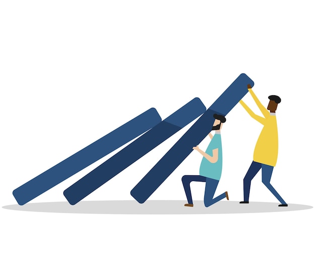 Zakelijk team probeert te stoppen met vallende grafiek Vectorillustratie