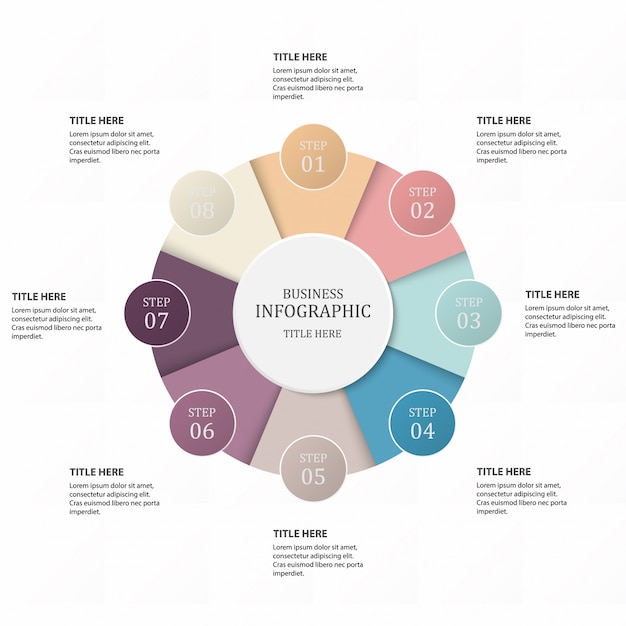 Zakelijke 8 stap proces infographics met stap cirkels.