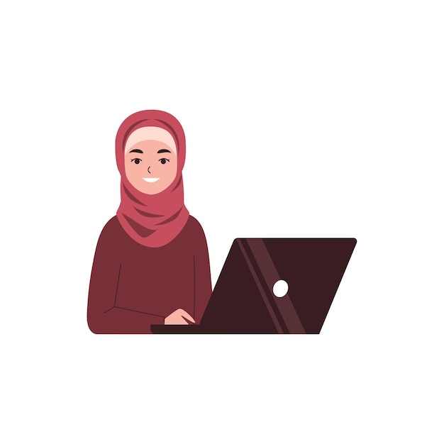 Zakelijke arabische vrouw die op laptop werkt