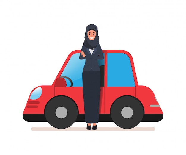 Zakelijke arabische vrouw of saoedische vrouw en haar auto.