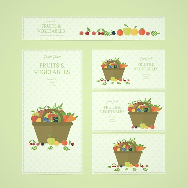 Zakelijke banners met groenten en fruit in mand