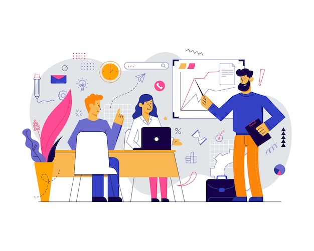 Zakelijke bijeenkomst Medewerkers bespreken bedrijfsstrategie plannen van verdere acties Brainstorm office