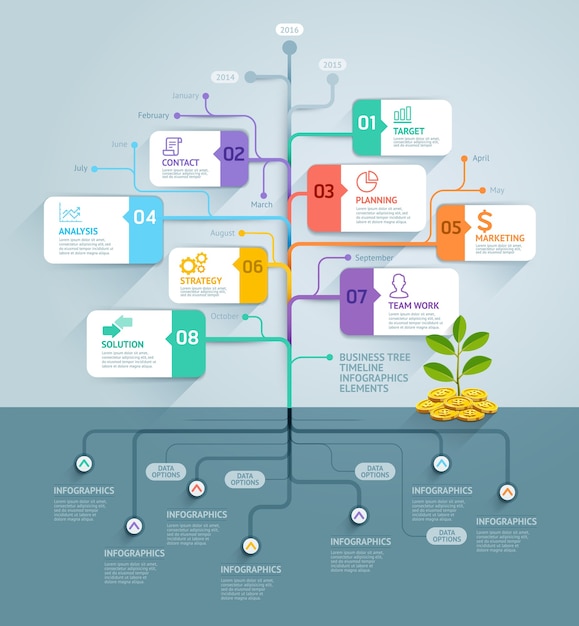 Vector zakelijke boom tijdlijn infographics.