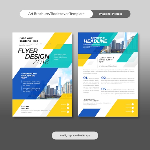 Zakelijke brochure, flyer, bookcover ontwerp met stad achtergrond en geometrische vormen