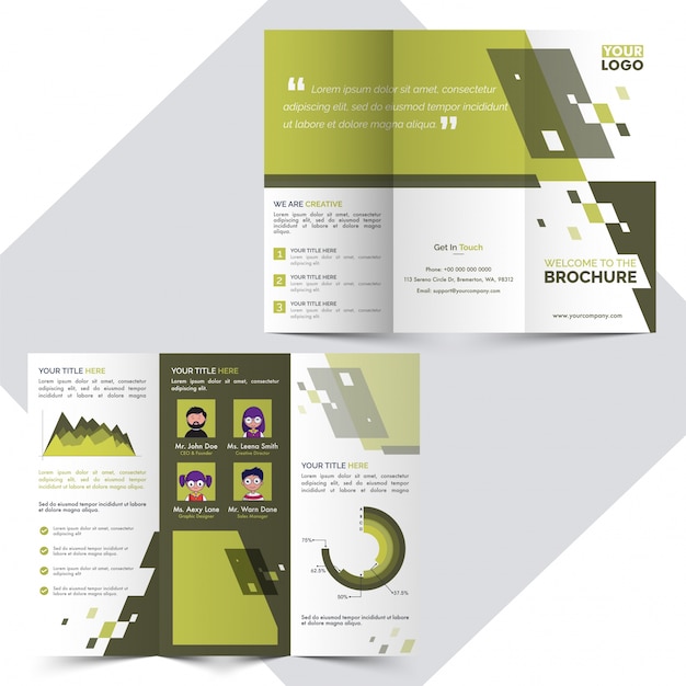 Vector zakelijke brochure sjabloon met groene grafieken en vormen