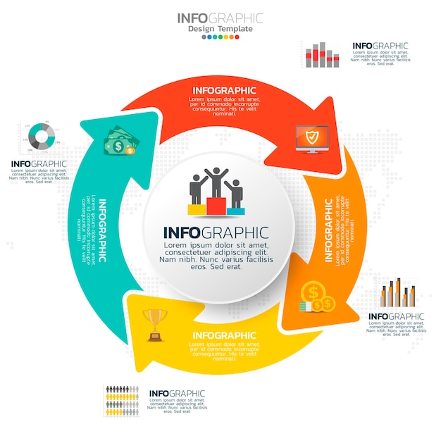 Zakelijke cirkel infographic elementen met 4 opties of stappen.