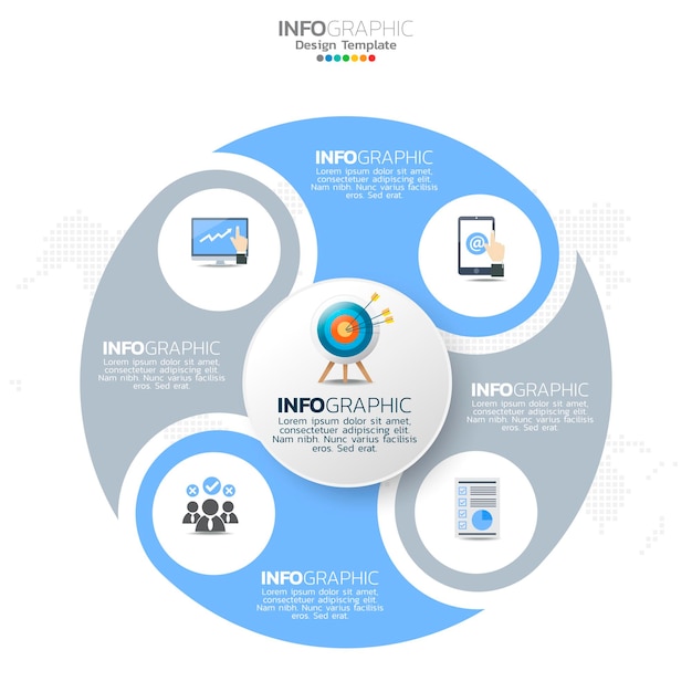 Zakelijke cirkel infographic elementen met 4 opties of stappen.