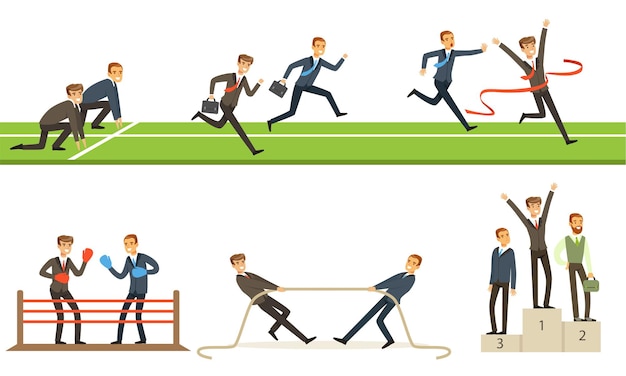 Zakelijke concurrentie en rivaliteit tussen managers Vector illustratie set geïsoleerd op witte achtergrond