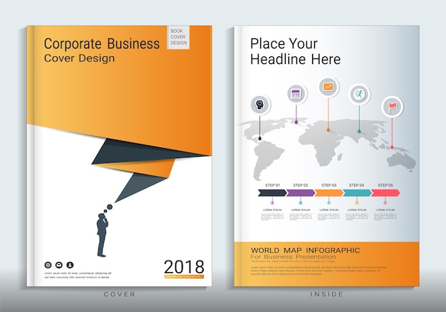 Zakelijke dekking boek ontwerpsjabloon met infographic element