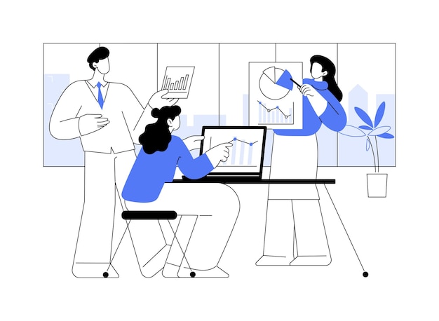 Zakelijke doelstellingen geïsoleerde cartoon vector illustraties het bedrijf werknemers het analyseren van een markt