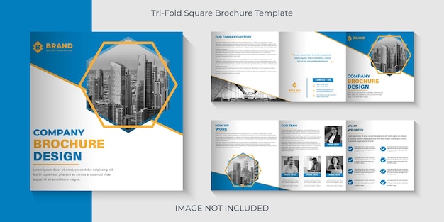 Zakelijke driebladige vierkante brochure 6 pagina's sjabloon Premium Vector