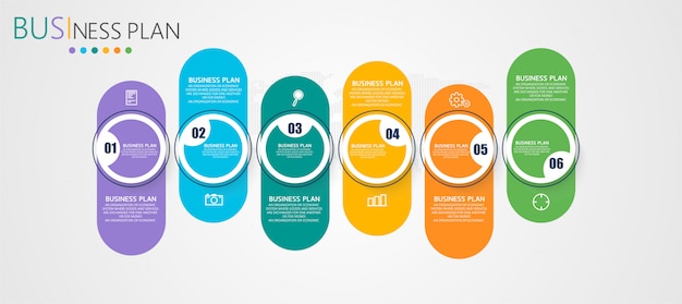 Zakelijke en educatieve diagrammen volgen de stappen die worden gebruikt om de presentatie samen met de studie te presenteren.