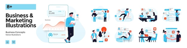 Zakelijke en marketingillustraties in platte ontwerpstijl