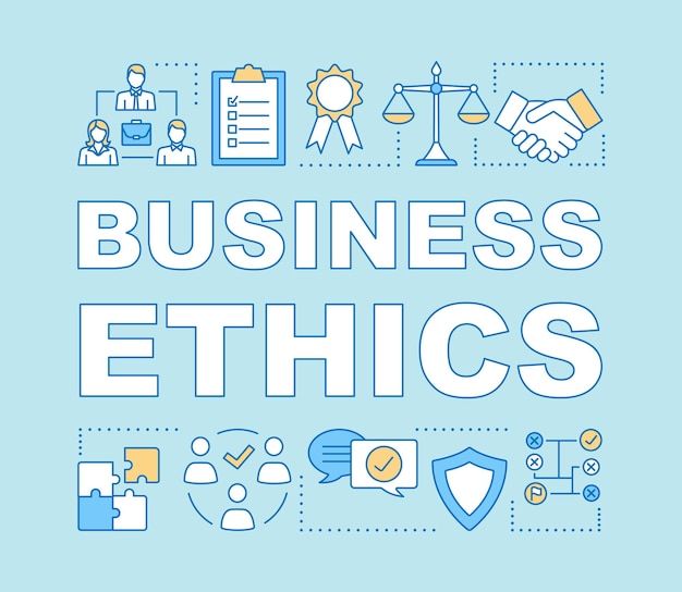 Zakelijke ethiek woord concepten banner. Bedrijfsbeleid. Ethisch management, partnerschap. Presentatie, website. Geïsoleerde belettering typografie idee met lineaire pictogrammen. Vector overzichtsillustratie