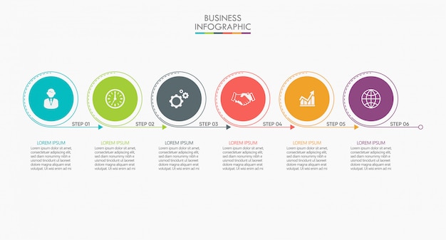 Zakelijke gegevens tijdlijn infographic stap pictogrammen