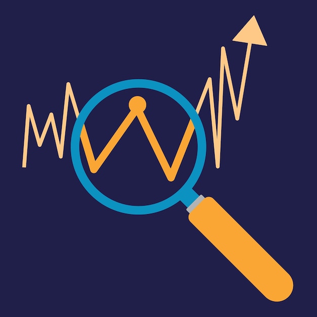 Zakelijke grafiek in vergrootglas staafdiagrampijl met financiën en wereldeconomie