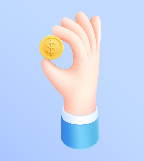 Vector zakelijke hand met gouden munt 3d-illustratie