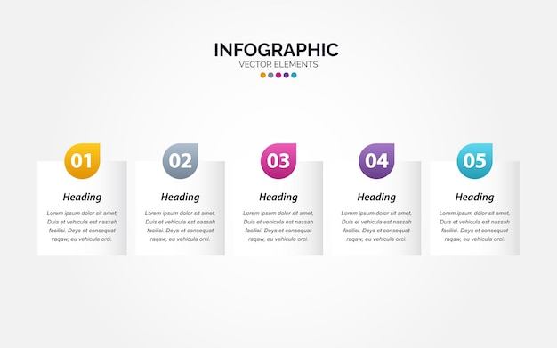 Zakelijke horizontale infographic sjabloonnummers 5 opties of stappen