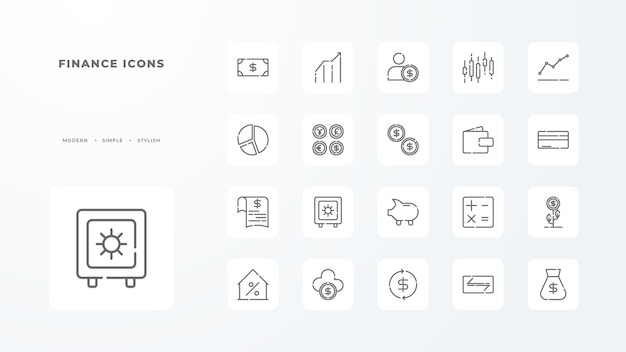 Zakelijke iconen collectie met zwarte omtrek stijl geld technologie financiën idee strategie teamwerk beheer vectorillustratie