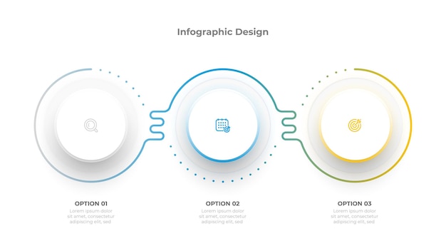 Zakelijke info grafische sjabloon. Dunne lijnelementen met pictogrammen en 3 opties of stappen. Vector illustratie.