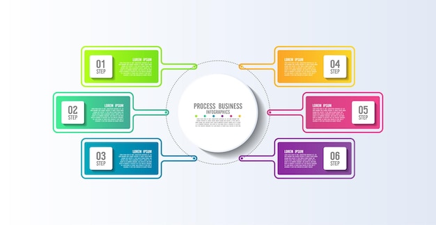Zakelijke infographic abstracte achtergrond sjabloon kleurrijk met zes stappen