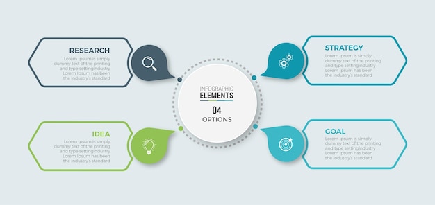 Zakelijke infographic cirkel ontwerp pictogrammen 4 opties of stappen Premium Vector