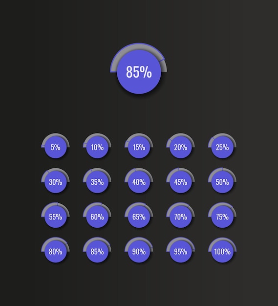 Vector zakelijke infographic cirkeldiagramsjabloon met ronde violette stappen op een zwarte achtergrond