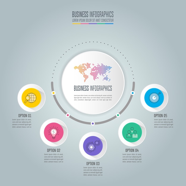 Zakelijke infographic met 5 opties.