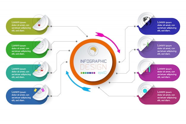 Zakelijke infographic met 8 stappen.