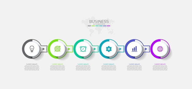 Zakelijke infographic ontwerp abstracte achtergrond sjabloon cirkel kleurrijk met zes stappen