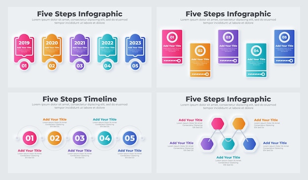 Zakelijke infographic ontwerpelementen en stroomschema stappenbundel