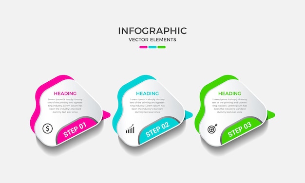 Zakelijke infographic ontwerpsjabloon met 3 of drie stappen, opties of processen