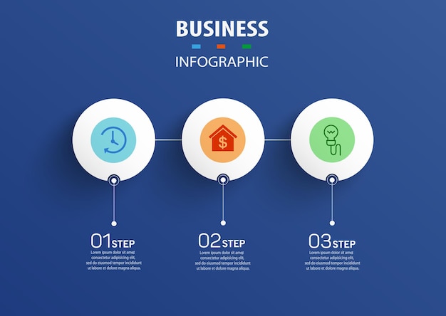 Zakelijke infographic ontwerpsjabloon met 3 opties of stappen