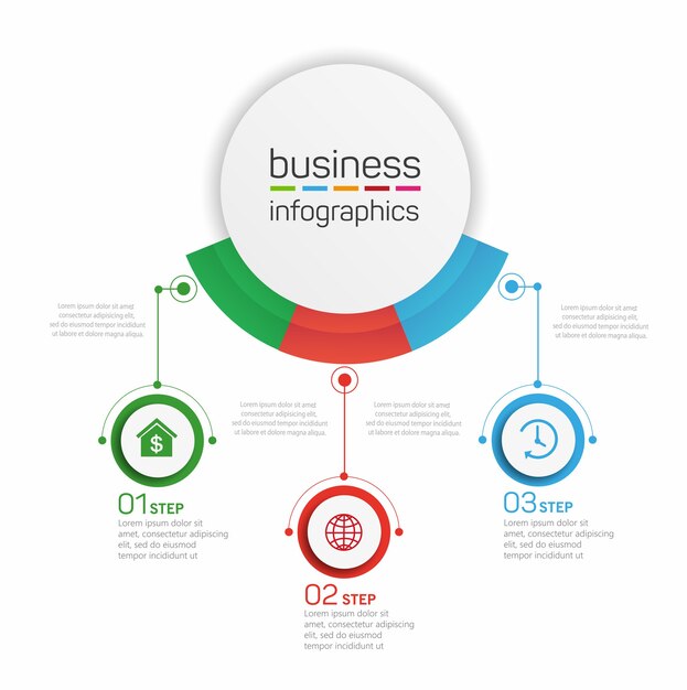 Zakelijke infographic ontwerpsjabloon met 3 opties, stappen of processen