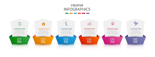 Zakelijke infographic-ontwerpsjabloon met 6 stappen